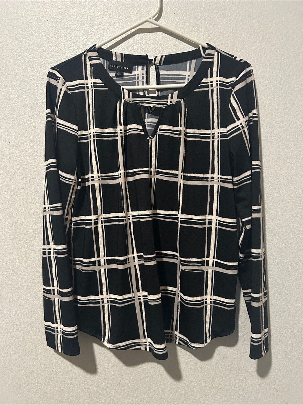 Worthington Black & White Plaid Long-Sleeve Blouse